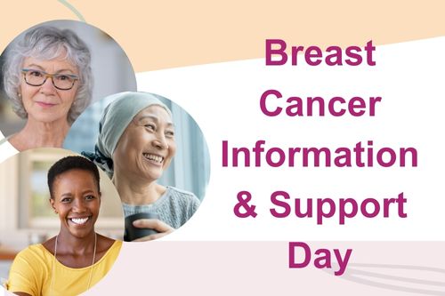 A picture of three woman. The text reads, 'Breast cancer information and support day' A picture of three woman. The text reads, 'Breast cancer information and support day'